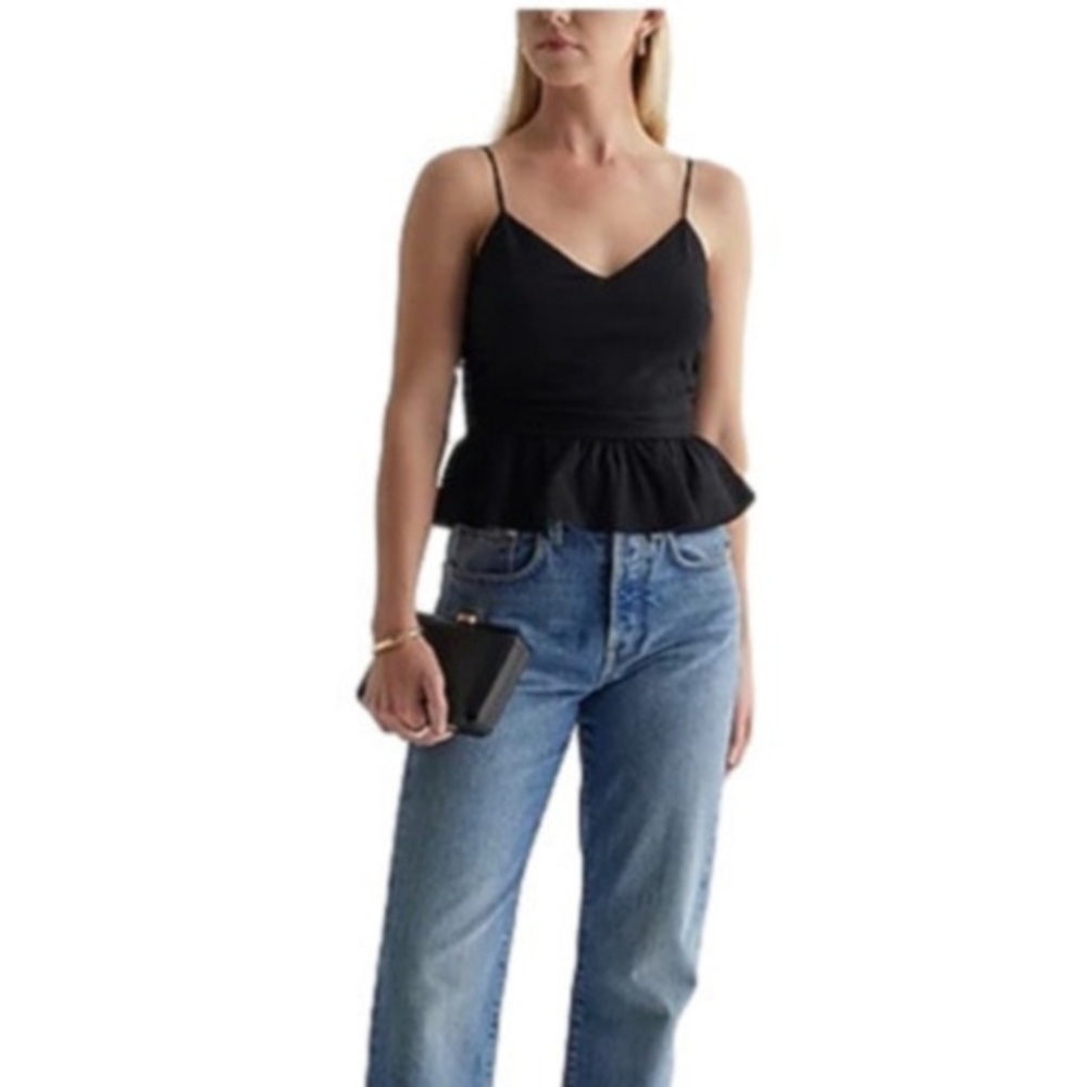 🖤 5/$25 NWOT black ruched tank crop top straps smocked cinched waist